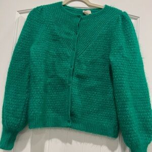 Sezane Green Cardigan Sweater with Textured Knit
